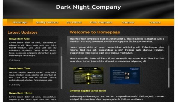 Free Flash Dark Night Orange Web2.0 Template