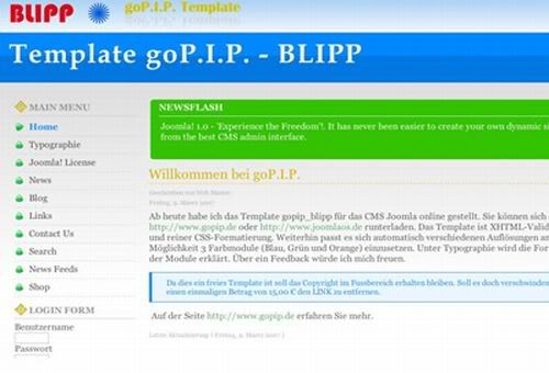 Joomla Blipp Green Bleu Web2.0 Theme Template