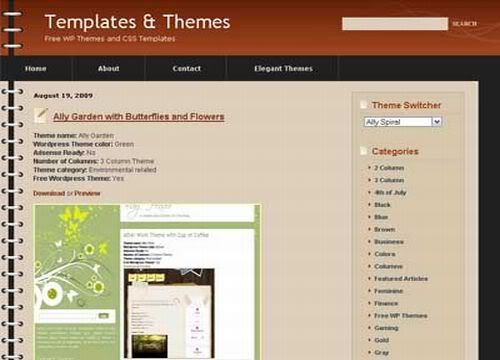 Wordpress Brown Spiral Blog Web2.0 Theme Template