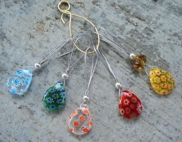 Snagless Stitchmarkers, set of 5 Milliefiori Teardrops