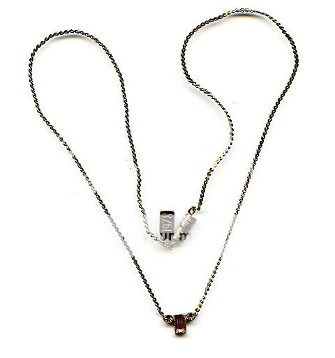   1928 Gold Tone DAINTY Clear Rhinestone PINK Baguette Pendant Necklace