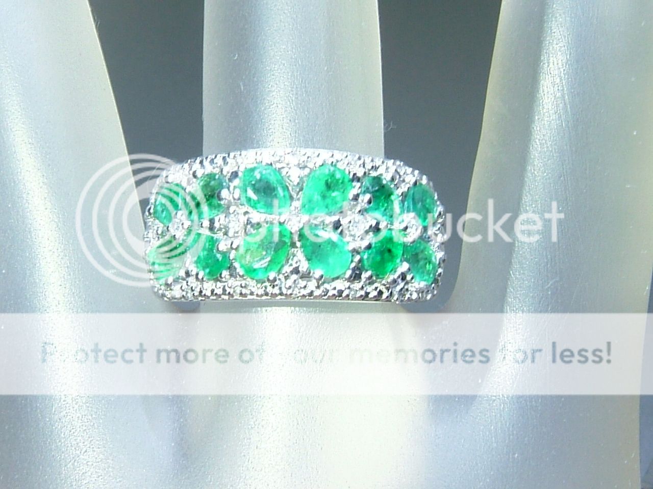 Pear Shaped 1.90ct Emerald Diamond Flower Band Ring Sterling Silver 