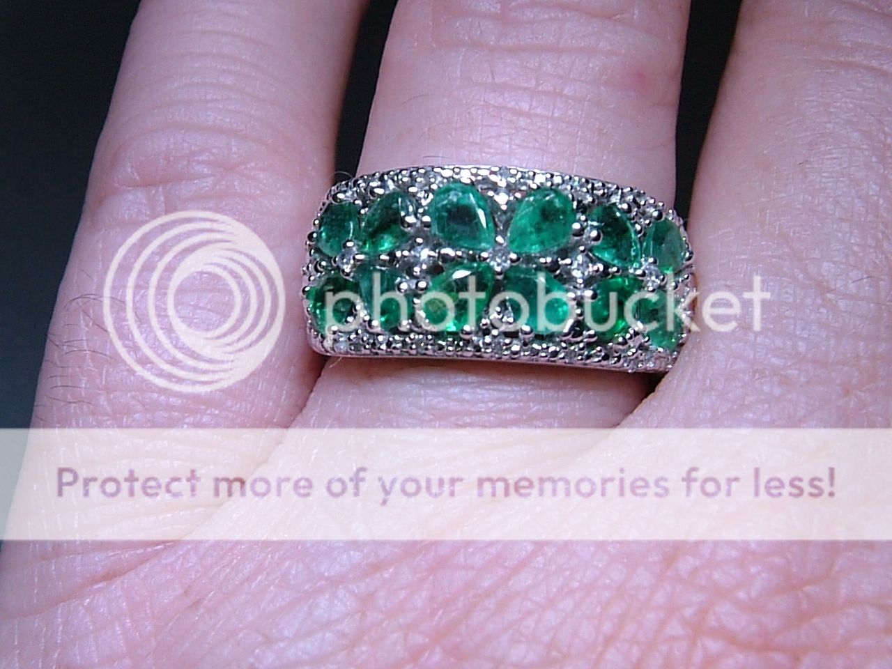 Pear Shaped 1.90ct Emerald Diamond Flower Band Ring Sterling Silver 